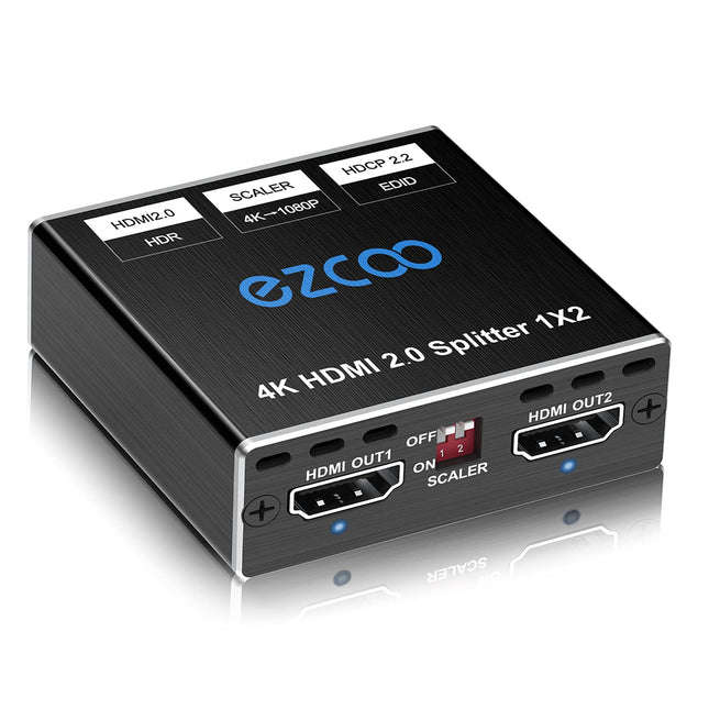 4K 60Hz HDMI jaotur 1x2 1080P 120Hz HDCP2.2 HDR 18Gbps UHD Dolby Vision Atmos EDID skaleerija 4K 1080P kahe monitori HDMI 2.0 jaotur 1 sisend ja 2 väljundit PS5, SkyQ, Xboxi ja Fire Sticki jaoks