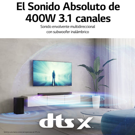 LG S65Q nutikas heliriba võimsusega 420 W, 3.1 kanaliga, DTS Virtual:X ja Dolby Digital kõrglahutusega Hi-Res 24-bit/96 kHz ning Meridian Sound Musicuga.