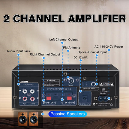 AK55 HiFi võimendi stereovõimendi Bluetooth 5.0 võimsusvõimendi 2 kanaliga võimendi 70W x 2 helivõimendi vastuvõtja digitaalne võimendi võimsusvõimendi USB, SD, RCA-ga koju või autosse