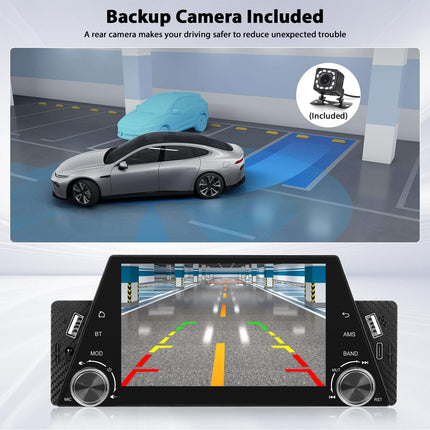 Inefala Bluetooth autoraadio 1 DIN, ühildub Carplay ja Android Autoga, 5-tollise puutetundliku ekraaniga stereo, toetab Bluetoothi ​​käed-vabad kõnesid/peegliühendust/FM-raadiot/USB/Type-C/EQ-d koos tahavaatekaameraga