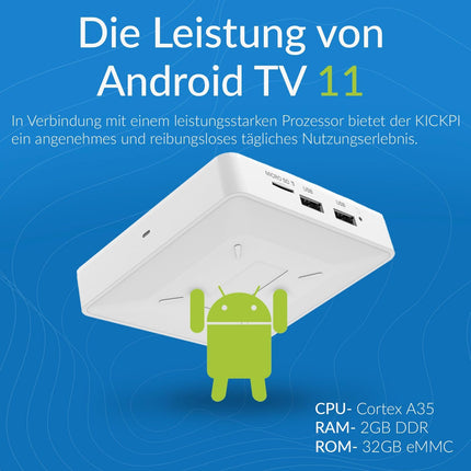 Zehnder KP-1, KICKPI IPTV Box, 4K UHD, Android 11, voogedastus, Netflix, Prime Video, YouTube, Google Play, Dolby, WiFi WLAN 2.4G/5G, Bluetooth FB, 32GB