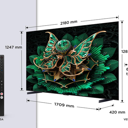 TCL 98C7K 98-tolline QD-Mini LED-teler, 4K HDR Premium 3000, nutikas Google TV 144Hz Motion Clarity Pro tehnoloogiaga (Dolby Vision IQ ja Atmos, CrystGlow HVA paneel, Bang &amp; Olufseni heli, Game Master)