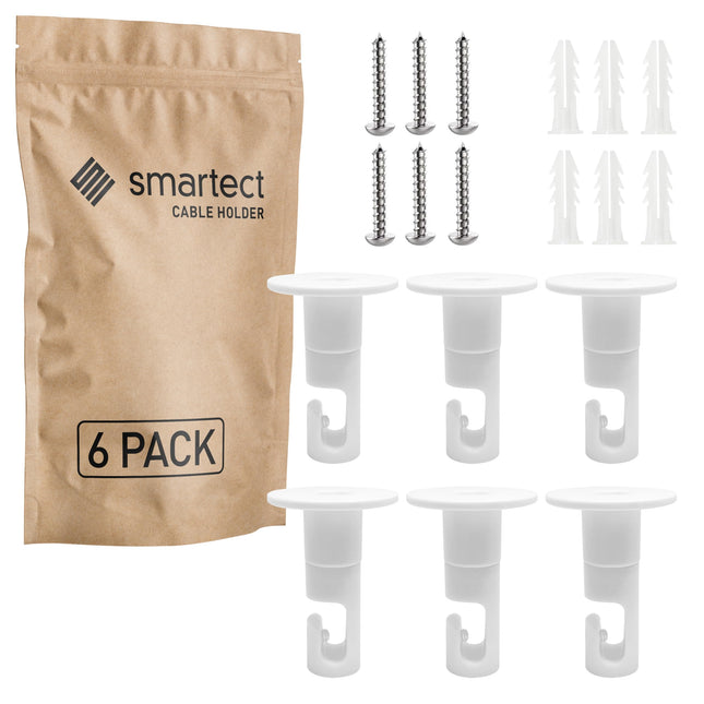 smartect Two-piece wall and ceiling pins for hanging textile cables [6 pieces, white] Ceiling mounting with screws and dowels, monkey swing surface-mounted cable holder for your own DIY project