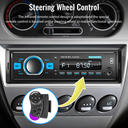 Hodozzy DAB+/DAB autoraadio 1 DIN Bluetooth 5.0, 2xUSB/SD/EQ/Aux-sisend, roolil juhtimine, käed-vabad süsteem, MP3-mängija, 25W*4