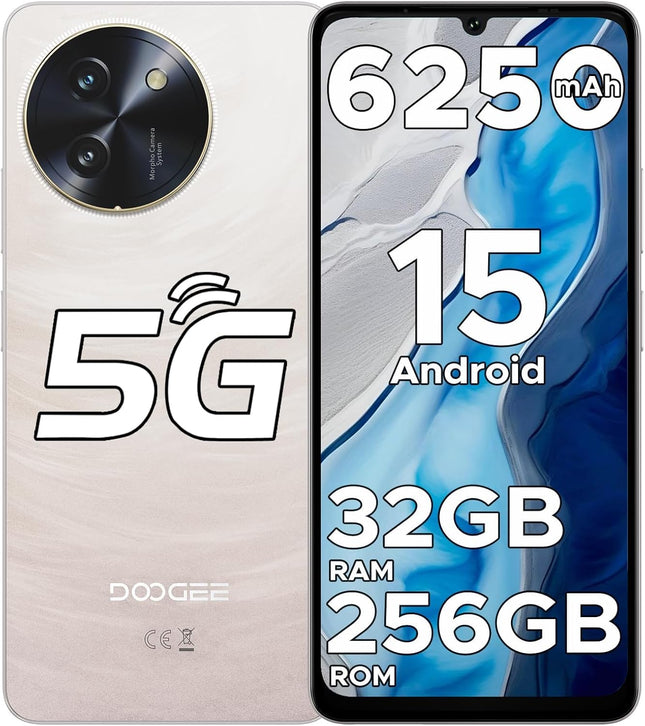 DOOGEE Note 59 Pro 5G nutitelefon lukustamata Android 15, 32 GB RAM + 256 GB ROM/2 TB TF, 6250 mAh aku, 120 Hz ekraan + 6,75-tolline HD, 16 MP tehisintellektiga kaamera, 4K video/NFC/kaks SIM-kaarti/Face ID/Widevine L1