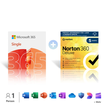 Microsoft 365 Personal | 1 aasta | 1 inimene | Tehisintellektiga Office'i rakendused | 1 TB pilvesalvestusruumi + Norton 360 Deluxe │ 5 seadet │ Aktiveerimiskood e-posti teel