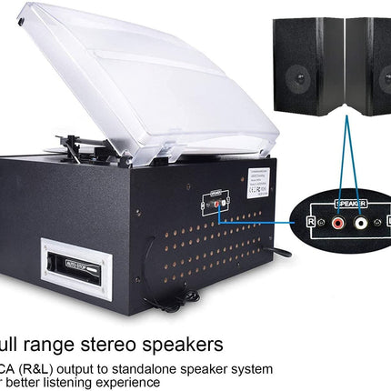 DIGITNOW! Bluetooth-vinüülplaadimängija CD, kasseti, AM/FM-raadio ja Aux-sisendi jaoks, USB-port ja SD-kaardi kodeering, kaugjuhtimispult, eraldiseisvad stereokõlarid
