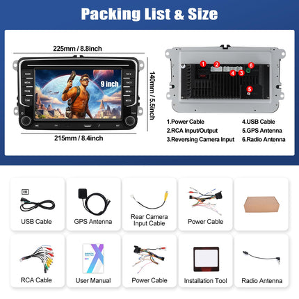 2+64G CAMECHO Android 13 autoraadio VW Golf 5, Golf 6, Skoda Polo, Passat Tiguan Touranile koos Carplay/Android Auto/Mirrorlinkiga, 7-tolline mahtuvuslik puuteekraan WiFi, GPS, FM, Bluetooth