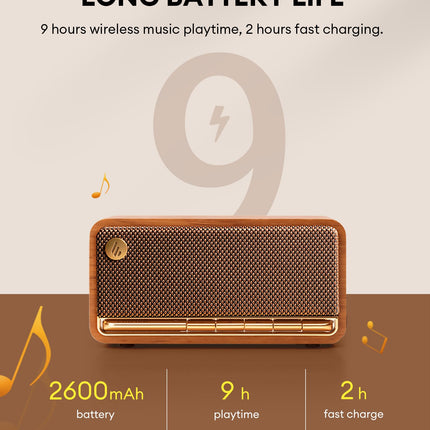 Edifier MP230 Portable Bluetooth Speaker, Wireless Speaker with 48mm Drivers, 20W RMS Stereo Sound, Crisp Treble and Punchy Bass, 9h Playtime, Bluetooth V5.0, AUX, Micro SD (Retro Wood)