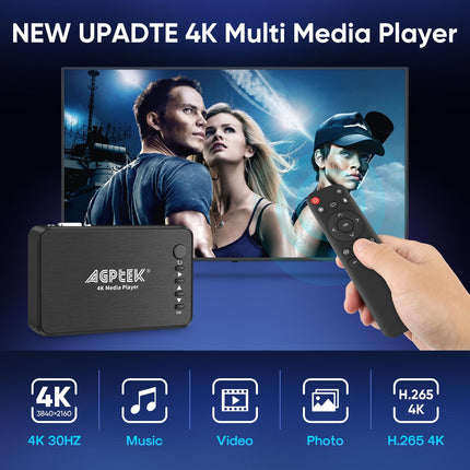 AGPTEK USB 2.0 1080P (1920 × 1080) HD meediapleier RMVB MKV SD SDHC USB JPEG - optilise stereo L/R audio väljundiga, IR kaugjuhtimispuldiga