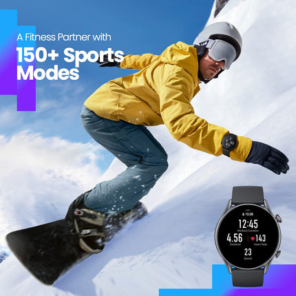 Amazfit GTR 3 Pro 46mm Smartwatch Pro Fitness Watch with GPS, Heart Rate Monitoring, SpO2, Over 150 Sports Modes, Bluetooth Calling, Music Control, Alexa (Black), One Size