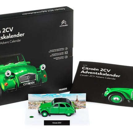 FRANZIS 55154 - Citroën 2CV advendikalender, roheline, metallist mudelkomplekt mõõtkavas 1:32, sisaldab helimoodulit ja 50-leheküljelist raamatut