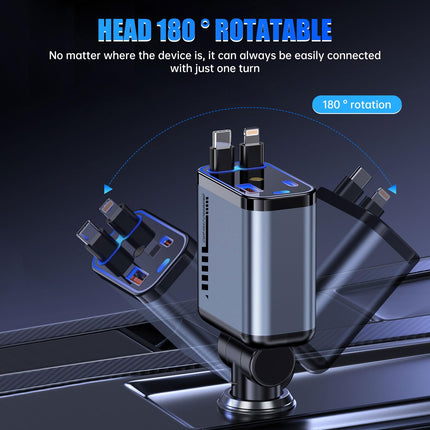 4-in-1 Retractable Car Charger, 120W Fast Charger Car Adapter, Dual USB-C Car Cigarette Lighter Charger, Compatible with iPhone 15/14/13/12, Samsung Galaxy S24, iPad Pro, PD30W &amp; QC3.0
