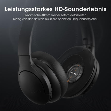 DOQAUS Bluetooth-kõrvaklapid kõrvaklappidega, 90-tunnised juhtmevabad Bluetooth-kõrvaklapid 3 EQ-režiimiga, HiFi stereo kokkupandavad juhtmevabad kõrvaklapid reisimiseks/kontorisse/mobiiltelefoni/arvuti jaoks - mustad