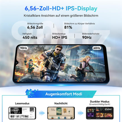 Blackview Wave 8 Android 14 nutitelefon, 12 GB + 128 GB / 2 TB TF-kaart, 90 Hz 6,56", 5000 mAh, odav nutitelefon ilma lepinguta, kaheksatuumaline, 13 MP + 8 MP, kahekordne SIM-kaart/sõrmejäljelugeja/GPS/OTG/mobiiltelefoni ümbris/karastatud klaas
