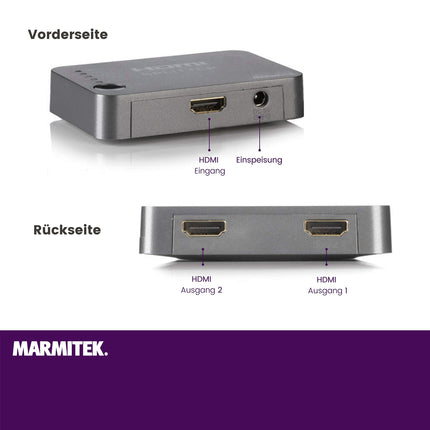 HDMI jaotur 4K60 - Marmitek Split 312 UHD - 1 sisend / 2 väljundit - Ultra HD - 4K60 - HDMI jaotur - 3840 x 2160 60Hz - HDCP 2.2 - EDID-lüliti - sisseehitatud võimendid