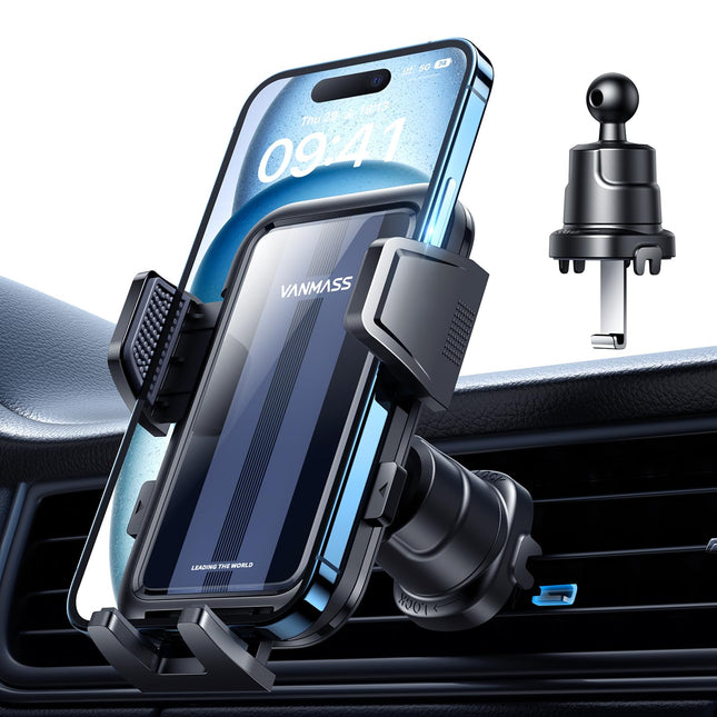 VANMASS autotelefoni hoidik【2025 tugevaim õhutusava konks】 Autotelefoni hoidik, sõjaväeklassi autotelefoni hoidik, universaalne autokinnitus iPhone 16 Pro Max 15 14 Samsung S24 Ultra Androidile