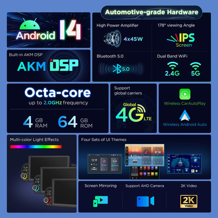 XTRONS 7-tolline IPS Android 14 autoraadio Octa Core 4+64GB multimeediamängija sisseehitatud 4G LTE automäng Android Auto AKM DSP GPS Bluetooth 5.0 WiFi valikuline DAB OBD TPMS DVR FIAT 500 kreemile