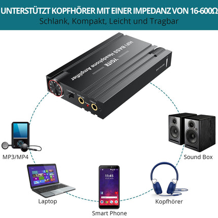 YGiTK kõrvaklapivõimendi kaasaskantav BASS HiFi kõrvaklapivõimendi, 3,5 mm stereoheli väljund, 16–600 Ω laetav kõrvaklapivõimendi MP3/MP4/telefonide/arvutite kõrvaklappide jaoks