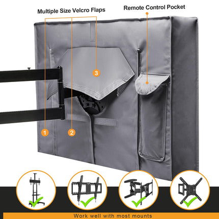 Outdoor TV cover 40-43 inch with bottom seal, 600D weatherproof TV screen protector with waterproof zipper, bottom cover fits most flat screen TVs, mounts