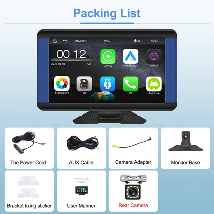 Podofo juhtmevaba Carplay autoraadio kaasaskantav Android Auto 7-tolline juhtmevaba autostereo vastuvõtja 1080P tahavaatekaamera, Carplay ekraan Bluetooth Mirror Link Siri FM AUX-iga