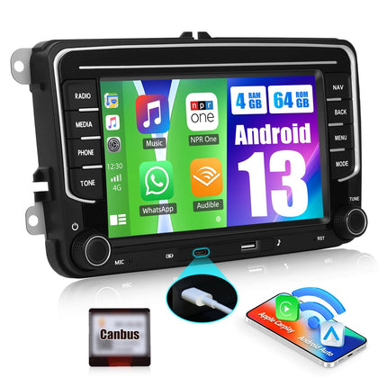 [4+64G] SIXWIN Android 13 autoraadio CarPlay/Android Auto/peegliühendusega VW Golf 5, Golf 6, Skoda Polo, Passat Tiguan Touranile, 7-tolline HD puuteekraan, toetab WiFi, GPS, Bluetooth 5.0, FM/RDS 32EQ