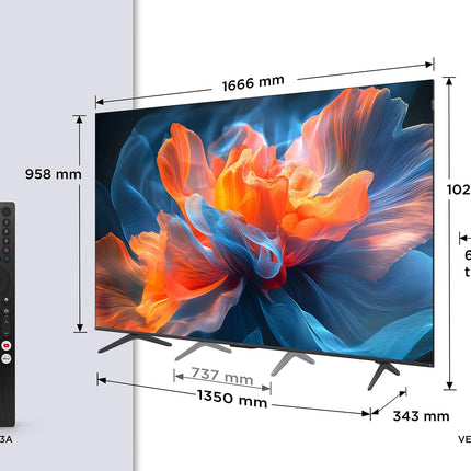 TCL 75T8C 75-tolline QLED 4K HDR UHD-teler, nutikas Google TV Dolby Vision ja Atmos, 144 Hz Motion Clarity Pro, FreeSync, Onkyo 2.1 heli, hääljuhtimine, ühildub Google Assistantiga