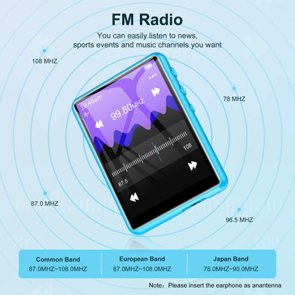 SWOFY 64GB MP3-mängija Bluetooth 5.3, 2.4-tolline puutetundlik mini MP3 MP4-mängija kaasaskantav, HiFi muusikapleier lastele kõlariga FM-raadio, toetab kuni 128 GB (sinine)
