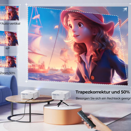 Projector Home Theater Native 1080P HD Supports 4K, Video Projector with Android TV 【Electric Focus &amp; Auto Keystone Correction】 WIFI6 Bluetooth, Smart Projector 750 ANSI with Tripod for Outdoor/Mobile Phone/PC