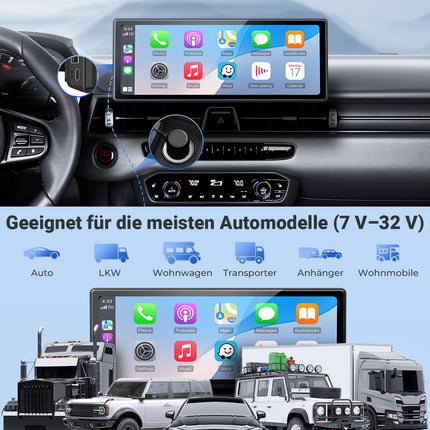 APHQUA 9.26" CarPlay display for Apple Car Play and Android Auto, supports steering wheel control, automatically adjusts screen brightness, Mirror Link, Bluetooth, voice control, GPS navigation, AUX/FM
