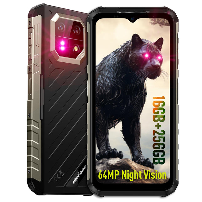Ulefone Armor 22 (256GB) Outdoor Mobile Phone Without Contract, Android 14 16GB+SD-512GB 6.58" FHD+ 120Hz 64MP+64MP Night Vision 6600mAh 33W 4G Dual SIM 5G WIFI/OTG/NFC/GPS/IP69K Construction Site Phone (Black)