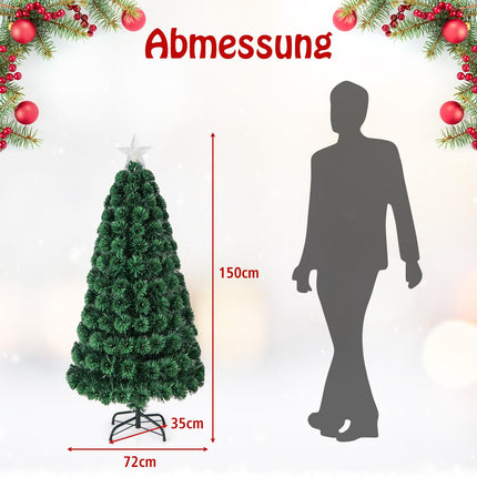 COSTWAY 150 cm kunstkuusk tuledega, kuusk 8 valgustusrežiimiga, 170 sooja valget LED-tuld, jõulukuusk fiiberoptilises optikas, valgustatud täht, kunstkuusk