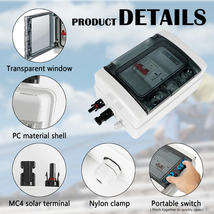 Surge protection PV, DC disconnect switch lightning protection circuit breaker 1 in 1 out 1 string 1000V DC 40A 20-40KA generator connection box IP65 waterproof solar connection box for photovoltaics