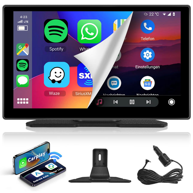 Hodozzy kaasaskantav autoraadio juhtmevaba Carplay Android Auto, 9-tolline HD IPS puuteekraan Airplay Mirrorlinkiga, Bluetooth käed-vabad kõned, Carplay jälgimine FM AUX TF kaardiga 7V-32V