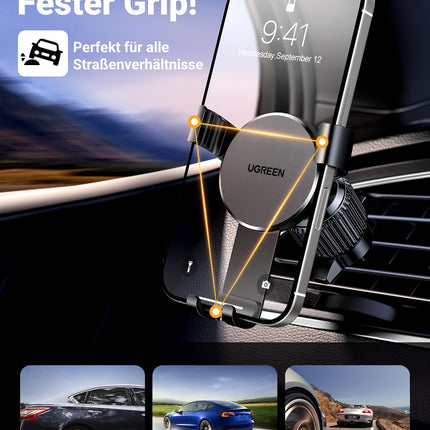 UGREEN autotelefoni hoidik [Upgrade Bomproof Air Vent Hook] nutitelefoni hoidik õhuavade jaoks, ühildub iPhone 16 15 14 13 Pro Max, Galaxy S23 S22 S21, Mate 60 Pro jne-ga (must)