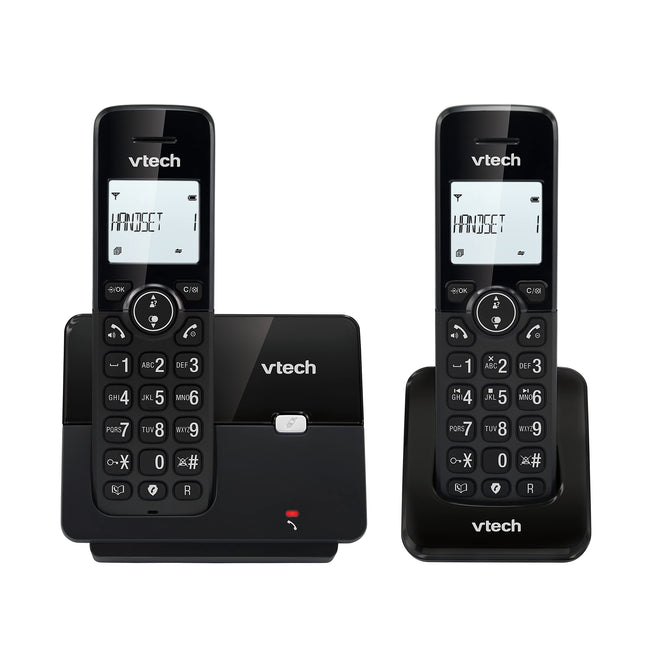 Vtech CS2001 cordless phone with 2 handsets, ECO+ mode, landline phone, black, call barring, hands-free function, large buttons, two-line display