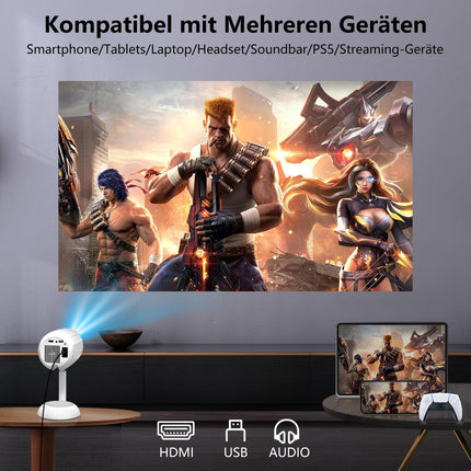 [3D TOF autofookus ja Android TV] Miniprojektor tõstealusega, automaatne trapetsikorrektsiooniga nutiprojektor, VGKE 23000 luumenit Full HD 1080p WiFi6 Bluetooth kodukino projektor mobiiltelefonidele/õue/sülearvutitele