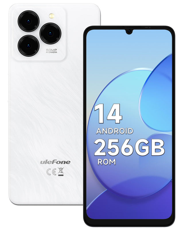 Ulefone Note 20 Pro Android 14 nutitelefon, 6,75-tolline HD+ ekraan, 256 GB ROM + 8 GB RAM, 50MP kaamera, 6000mAh aku, lukustamata 4G kahe SIM-kaardi pesa/näotuvastuse/sõrmejäljelugeja/GPS/OTG