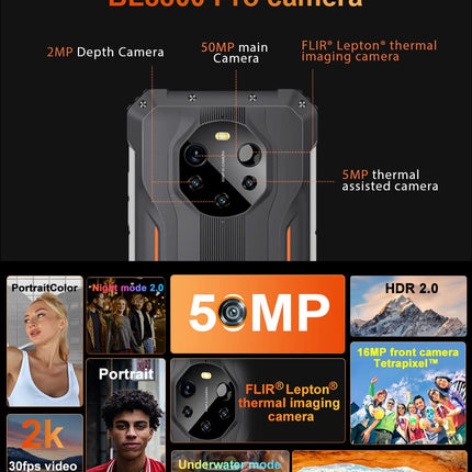 Blackview 5G Thermal Imaging Outdoor Smartphone Without Contract BL8800 PRO, 50MP Quad Camera, Dimensity 700 8GB+128GB, 6.58'' FHD+, 8380mAh Battery 33W Fast Charging, IP68 Rugged Mobile Phone NFC GPS OTG Black