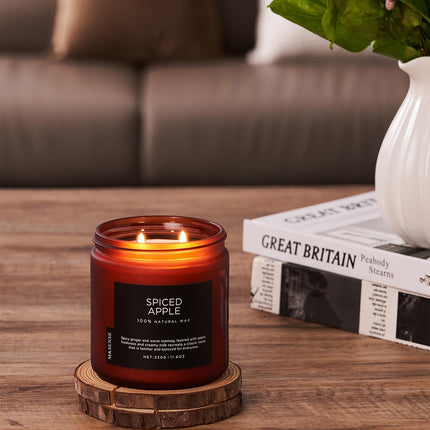 M&amp;SENSE Spiced Apple Scented Candles 330g Natural Soy Wax Candle Spiced Apple 2 Wick Fragrance Strong Scented Candle up to 70 hrs burn time strongly scented autumn candle gift for Christmas