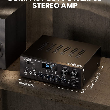 Amplifier, Moukey Bluetooth Power Amplifier Dual Channel Audio Stereo Receiver with USD, SD, AUX, MIC IN with Echo, Radio, LED For Karaoke, Home Theater, MAMP1