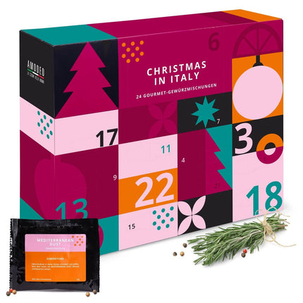 Food &amp; Delicatessen Advent Calendar 2025 "Xmas in Italy", spice advent calendar with 24 different spices, salts, herbs - Christmas calendar with recipes