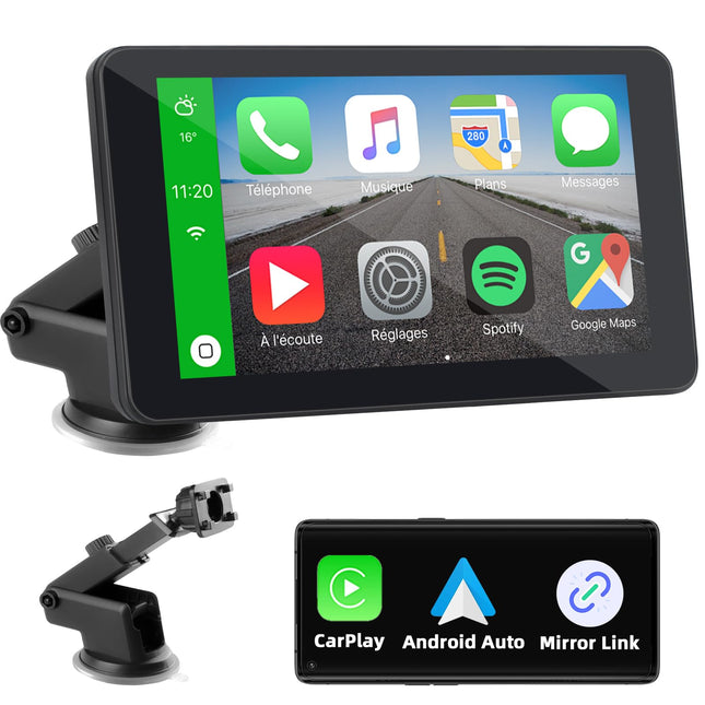 Wireless Carplay Display with Apple Carplay &amp; Android Auto, 7 inch Portable Car Radio with Screen, Car Navigation Devices with Bluetooth, Mirror Link, Voice Control, Navigation, FM, AUX