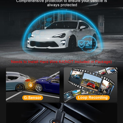 Auto videoregistraator ees/taga 4K, WiFi-ga videoregistraator 64 GB SD-kaardiga, tagurdamisassistendiga auto videoregistraator, öönägemine, 170°+140° lainurk, 3" IPS, parkimise jälgimine, G-andur, tsükkelsalvestus, jagatud laadimiskaabel, MAX 256G
