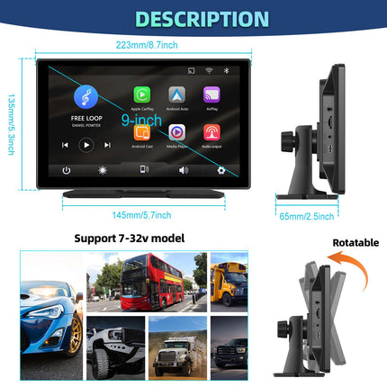 Podofo juhtmevaba CarPlay Android Auto kaasaskantav autostereo 9-tolline IPS puutetundliku ekraaniga autoraadio juhtmevaba automäng, Airplay peegli link/Bluetooth/navigatsioon/hääljuhtimine