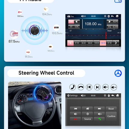 Podofo 2 Din Car Radio with Screen 7'' Mirror Link For IOS/Android Bluetooth Handsfree FM Radio USB Steering Wheel Control 7 Color Button AUX-IN with 12LED Rear View Camera