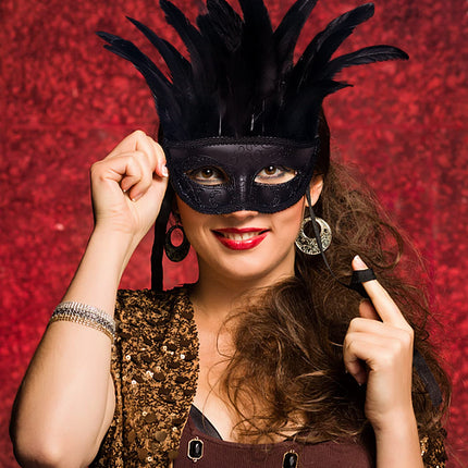 Kelandi sulgedest Veneetsia maskiballi mask naistele ja meestele Halloweeni karnevali Mardi Gras maskide kostüüm (must)