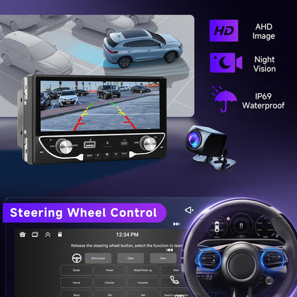 2G+64G Android autoraadio 2 DIN juhtmevaba Carplay, 6,86-tolline 2 DIN autoraadio HD puutetundliku ekraaniga ja Android Auto Mirror Link WiFi GPS navigatsiooniga FM/RDS/AUX/USB/EQ roolil juhtimisega tahavaatekaamera