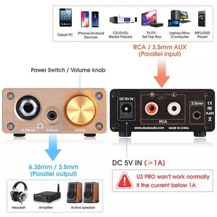 Douk Audio HiFi mini kõrvaklapivõimendi A-klassi lauavõimendi kõrvaklappidele DC5V (U3PRO)