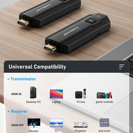 Lemorele 4K HDMI juhtmevaba saatja ja vastuvõtja, 5G HDMI juhtmevaba edastus toetab 8 saatjat 1 vastuvõtjale, HDMI juhtmevaba video ja heli voogesitamiseks sülearvutist/arvutist/kaamerast monitori/projektorisse/telerisse